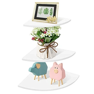 Abbildung von Wandregal Set weißes, 3 Ebenen Schwimmendes Eckregal, Bücherregale Wand Lagerregal, Bücherregale, Wohnmöbel, Office Decor, Gewicht von 5 kg und weniger tragen