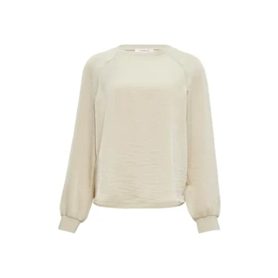 Abbildung von Blusenshirt aus Satin mit Rippbündchen helles beige 44