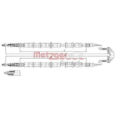 Abbildung von METZGER 11.5863 Handbremsseil hinten 1592/1403+1592/1403 Scheibenbremse COFLE OPEL: Astra G CC, Caravan, Cabrio