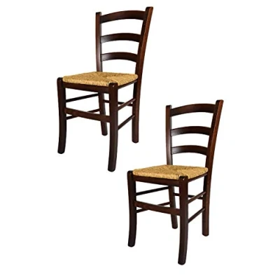 Abbildung von t m c s Tommychairs 2er Set Stühle Venezia für Küche und Esszimmer, Robuste Struktur aus lackiertem Buchenholz im Farbton Dunkles Nussbraun Sitzfläche Stroh