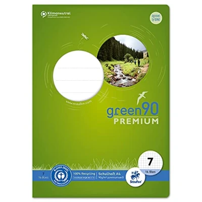 Abbildung von Staufen Green Heft DIN A4, Lineatur 7 (7mm liniert), 16 Blatt, premiumweißes 90g/m² Recyclingpapier, runde Ecken verhindern &quot;Eselsohren&quot;, 4 verschiedene Motive (keine Auswahl möglich), 1 Stück