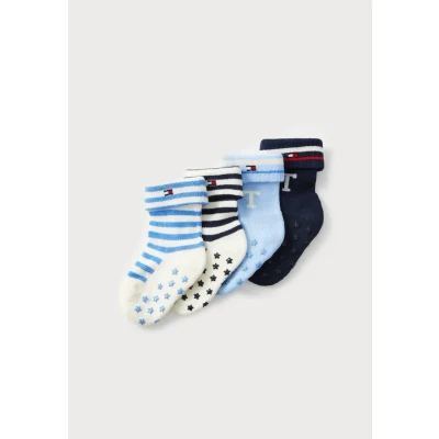 Abbildung von Tommy Hilfiger BABY SOCK FOLD OVER Stripe Unisex 4 PACK Socken für Kinder, Größe: 15 18, Light blue