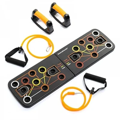 Abbildung von InnovaGoods Multifunktions Push up Board, Fitness Board Balance, Ganzkörpertraining zuhause, Abnehmbares Design mit Widerstandsbändern, ABS, PP, Gummi, Schwarz, M