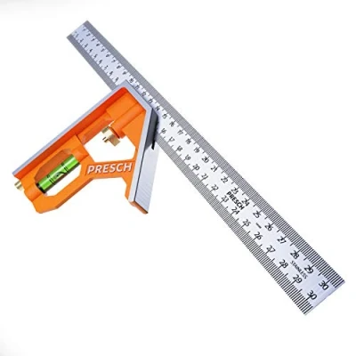 Abbildung von Presch Kombinationswinkel 300mm Präziser Universal Kombiwinkel aus Metall mit Linealanschlag und Anreisswerkzeug Combination Square Hochwertiges Profi Messwerkzeug