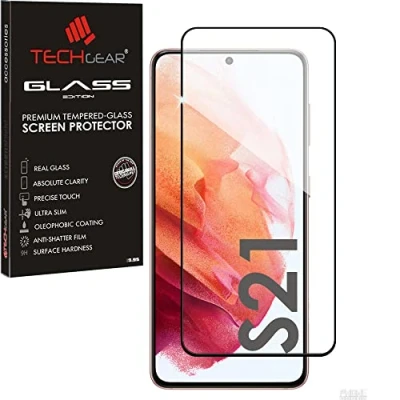 Abbildung von TECHGEAR Fingerabdruck Glas kompatibel mit Samsung Galaxy S21 / 5G Displayschutz Folie aus gehärtetem [Voller Kleber] [Kristall Klarheit] [Kratzfest] [Anti Blasen]