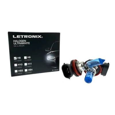 Abbildung von letronix Halogen Auto Lampen H8 12V 8500K Kalt Weiß Xenon Optik Gas Ultra White Look Birnen Lampe Abblendlicht Nebelscheinwerfer Fernlicht Kurvenlicht Zulassung E Prüfzeichen (LED Optik) (H8 35W)