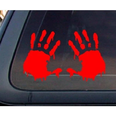 Abbildung von Aufkleber/Autoaufkleber/JDM Die Hart Set of 2: Bloody Hand Print Zombie Outbreak Car Decal/Sticker Red