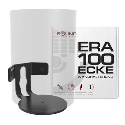 Abbildung von Sound bass ERA100 Eck Wandhalterung, flaches Profil, schwarz, einzeln (1 Stück), komplett mit allem Montagematerial, kompatibel Sonos ERA 100 Lautsprecher