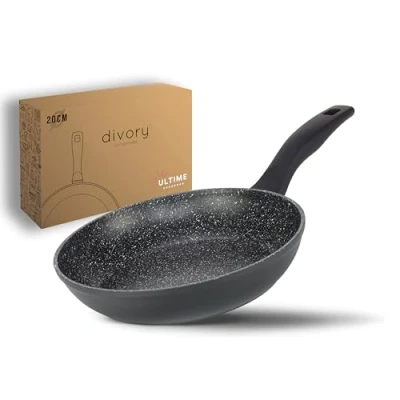 Abbildung von DIVORY Bratpfanne 28cm Induktion Antihaft Beschichtete große Universalpfanne für alle Herdarten Sichere Griffe, Spülmaschinen geeignet (Ultime, 20cm)