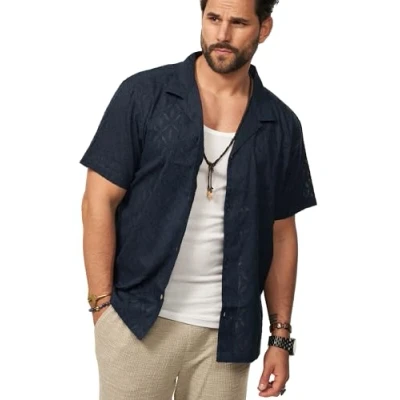 Abbildung von Soulstar Herren Hemd Kurzarm Overshirt Freizeithemd T Shirt Regular Fit Vintage Sommer Look S2_Scott Navy S