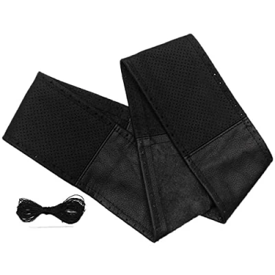 Abbildung von Recambo Lenkrad Bezug halb perforiert schwarz echt Leder Schoner 37 38 39 cm