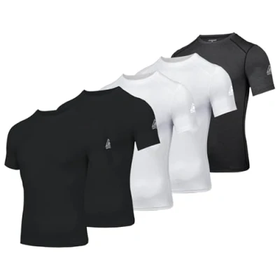Abbildung von AMZSPORT Herren Kompressionsshirt Kurzarm Funktionsshirts Cool Dry Training Running Top, 2 Schwarz Weiß Grau, L