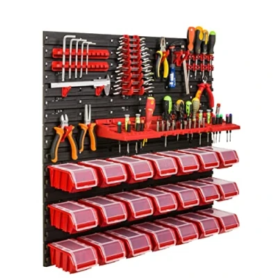 Abbildung von Lagersystem Werkstattregal 78 x cm 21 stck. Box Wandregal mit Werkzeughalterungen und Stapelboxen Wandplatten Extra Starke Schüttenregal Warkzeuglochwand Lagerregal Garage Regal (8)