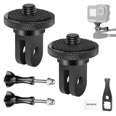 Abbildung von NEEWER Actionkamera Stativ Halterungsadapter mit 1/4Zoll 20 Schraube, Aluminiumlegierung Zubehör Kompatibel Insta360 X5 X4 X3 GoPro Hero 13 12 DJI Osmo Action 5 Pro 4 3 AKASO APEMAN, GP 81