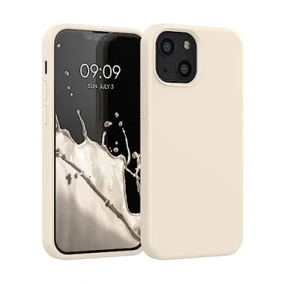 Abbildung von kwmobile Hülle kompatibel mit Apple iPhone 13 Mini Silikon Handy Case Handyhülle weiche Oberfläche kabelloses Laden Moon Glow