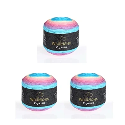 Abbildung von Cupcake 3 x 150g Strickwolle 450 Gramm Wolle zum Stricken und Häkeln Babywolle türkische Farbverlaufswolle (hellblau rosa pastell 3000)