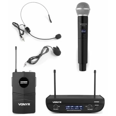 Abbildung von Vonyx WM82C drahtloses UHF Mikrofonset mit Handmikrofon und Headset