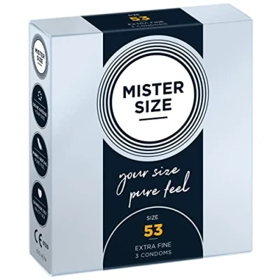 Abbildung von Mister Size Kondome «53» Maßkondome fein &amp; gediegen Packung mit, 3 St., in Größe M, vegan, extra dünn fein, das passende Kondom Ihrer