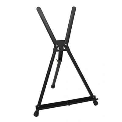 Abbildung von Paintersisters® Display Staffelei, Tischstaffelei aus Aluminium schwarz, Sitzstaffelei für Keilrahmen bis 54 cm, klappbarer Bildhalter, kleine Dreibein