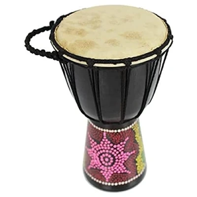 Abbildung von A Star 5 Zoll bemalte bunte afrikanische Djembe Trommel authentisch handgefertigt, Seil gestimmt, Fell aus Naturfell 25 cm Höhe, 13 Durchmesser