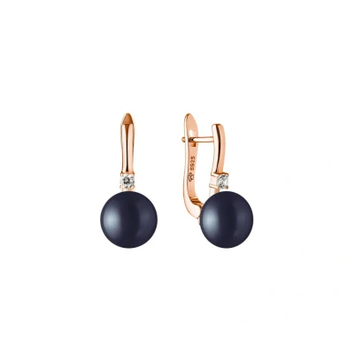 Abbildung von Gaura Pearls Perlenohrringe Elegant schwarz rund 9 9.5 mm, Zirkonia, echte Süßwasserzuchtperle, 14K Roségold plattiert (1 Mik) 925er Silber