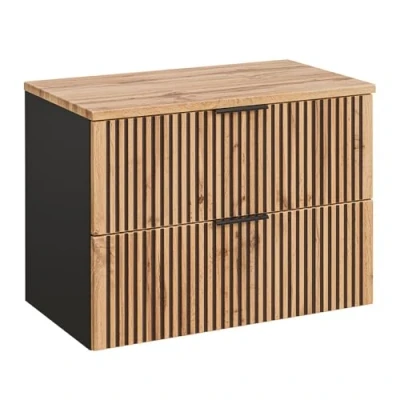 Abbildung von Lomadox Waschbeckenschrank XANTEN 56 in anthrazit mit Eiche Nb. schwarz gerillt, 80,6/59,2/46,5 cm