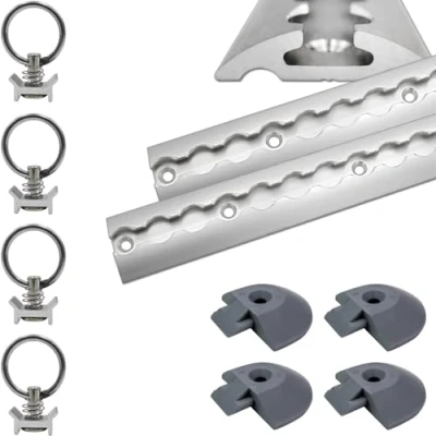 Abbildung von Airlineschiene halbrund Silber eloxiert 2X 2,0 Meter (1975mm) mit 4 Ösen und Endkappen, Alu Zurrschiene robust, hohe Stabilität Langlebigkeit, Anhänger, PKW, LKW, Camper, Wohnmobil