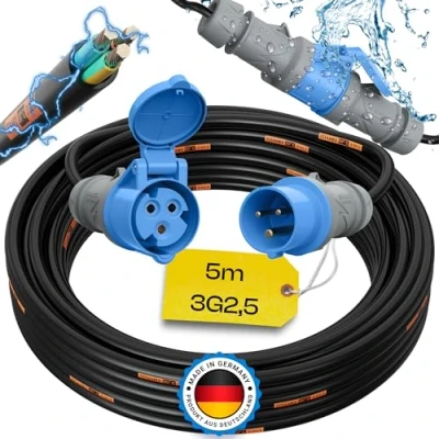 Abbildung von maxgo Camping Stromkabel 5m Wohnwagen Kabel Wohnmobil CEE Stecker TITANEX Verlängerungskabel 3 Polig 3x2,5 Campingkabel 5 Meter Strom Verlängerung H07RN F Outdoor Mennekes