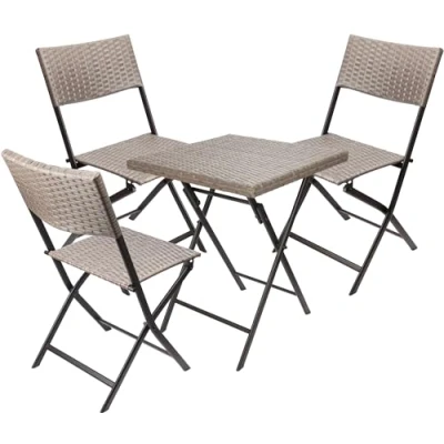 Abbildung von BRUBAKER Balkonset Toskana mit Tisch und 3 Stühlen Wetterfest klappbar platzsparend Polyrattan Balkonmöbel Set Sitzgruppe für Balkon Terrasse Garten Bistroset Klappstühle Grau Braun