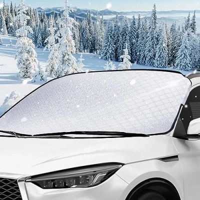 Abbildung von Wuiil Frontscheibenabdeckung,Auto Scheibenabdeckung Winterschutz Faltbare Abnehmbare,Winterabdeckung Eisschutzfolie für Gegen Schnee Frost und Sonne,Winterabdeckung Schnee,Frost,Sonne