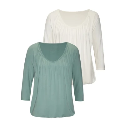 Abbildung von Lascana 3/4ARM 2 PACK Langarmshirt, Damen, Größe: 32/34, Mint, creme