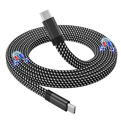 Abbildung von Magtame USB C Kabel, Magnetisches auf Kabel 60W(3A), Flaches gewendeltes Ladekabel 1M, Nylon geflochtenes Typ Schnellladekabel Kompatibel für i Phone 15 Pro Max Plus Samsung Schwarz