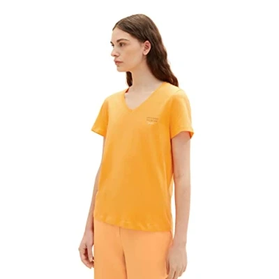 Abbildung von TOM Tailor MIT TEXT Tshirt basic, Damen, Größe: XS, Bright mango orange
