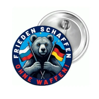 Abbildung von Sammys Shirt Store Bär Frieden schaffen ohne Waffen Russland Ukraine Taurus Button 55 mm