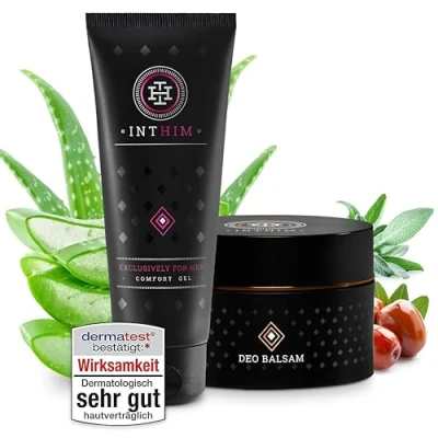 Abbildung von IntHim Intimpflege Männer After Shave Bei Rötungen, Rasurpickeln &amp; Juckreiz Intim Creme mit Aloe Vera und Teebaumöl + Deo Herren Natürliche Anti Scheuer Deocreme