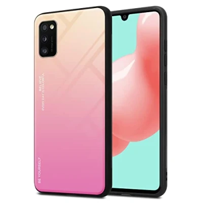 Abbildung von Cadorabo Hülle kompatibel mit Samsung Galaxy A41 Schutzhülle TPU Silikon Case Glas Slim Kratzfest Weiche Gummi Rundumschutz für in Schwarz
