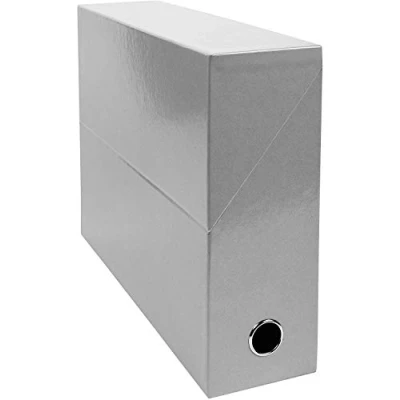 Abbildung von Exacompta 89937E 1 Transferbox Iderama aus durchgefärbtem Papier Rücken 90 mm Metallöse Für Format A4 Abmessungen 25,5 x 34 9 cm Farbe grau Wird montiert geliefert
