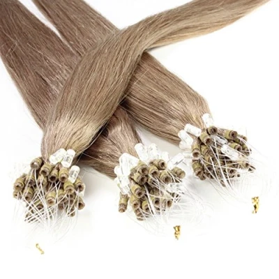 Abbildung von hair2heart 200 x 0,5g Echthaar Microring Loop Extensions, 60cm glatt #14 dunkelblond Loops Haarverlängerung