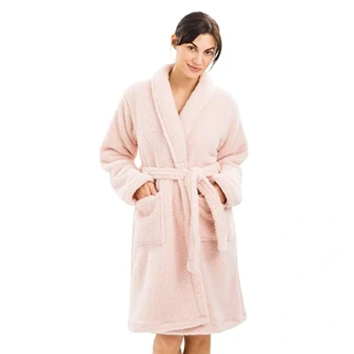 Abbildung von HOMELEVEL Unisex Bademantel Kuschelfleece Damen Sherpa Morgenmantel Taschen Gürtel, Polyester