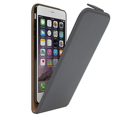 Abbildung von EAZY Case Hülle kompatibel mit iPhone 6 Plus / 6S Flip Cover zum Aufklappen, Handyhülle aufklappbar, Schutzhülle, Flipcover, Flipcase, Flipstyle vertikal klappbar, aus Kunstleder, Anthrazit