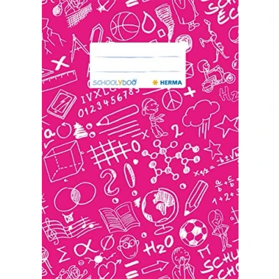 Abbildung von HERMA 19420 Heftumschlag A5 Schoolydoo Pink, Hefthülle mit Beschriftungsetikett aus strapazierfähiger &amp; abwischbarer Polypropylen Folie, Heftschoner für Schulhefte, farbig