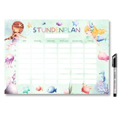 Abbildung von Meerjungfrau Stundenplan magnetisch abwischbar (Magnetischer inkl. Stift)