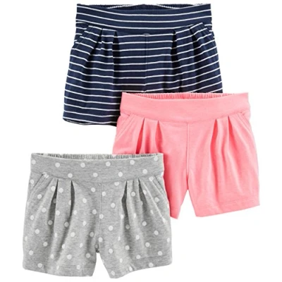 Abbildung von Simple Joys by Carter&#039;s Baby Mädchen 3 Pack Knit Infant and Toddler Shorts, Grau Punkte/Marineblau Streifen/Rosa, 5 Jahre (3er Pack)