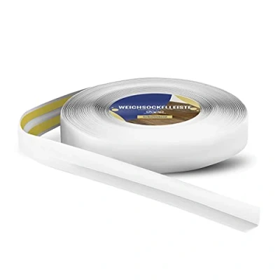 Abbildung von DQ PP WEICHSOCKELLEISTE 5m Weiss 18x18mm PVC selbstklebend Knickwinkel Fussleisten Gummileiste Sockelleiste Winkelprofil Abschlussleiste Bodenleiste