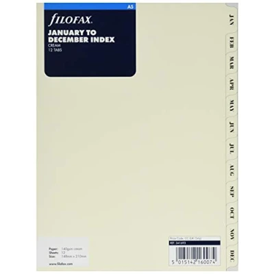 Abbildung von Filofax Register, Januar bis Dezember, A5, Cremefarben