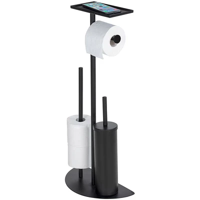 Abbildung von WENKO WC Garnitur &quot;Modell Cosenza Neo&quot;, aus Metall Kunststoff, platzsparende 4 in 1 Standgarnitur mit Ablage, lackierter Stahl