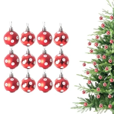 Abbildung von Weihnachtskugeln, bruchsicher, rot mit weißen Punkten, Christbaumschmuck, Kugel Ornamente, Bälle, Weihnachtsdekoration,