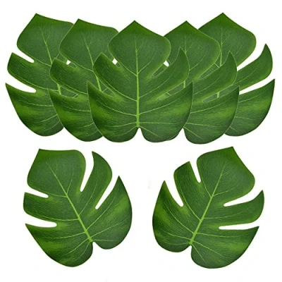 Abbildung von 36 Stück künstliche Palmblätter, Tropische grüne Blätter für Partydekorationen, Monstera Hawaiian Luau Jungle Beach Theme Party Tischdekorationen Fake Leaves