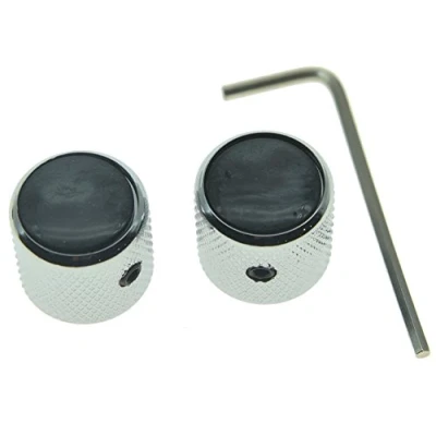 Abbildung von KAISH Northwest Guitars Gitarrenknöpfe mit Schraubensatz für Tele Gitarren Black Pearl Cap Bass Chrom Knöpfe 2 Stück