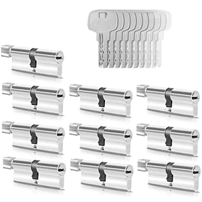 Abbildung von GERCAR 10x Knaufzylinder gleichschließend 10 Schließzylinder 45/45 inkl. 50 Schlüssel 90 mm Türschloss Zylinderschloss mit N+G Funktion gleichschliessendes 10er Set Länge: 90mm A:45 B:45